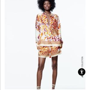 Zara Mulitcolored Satin Print Short Set